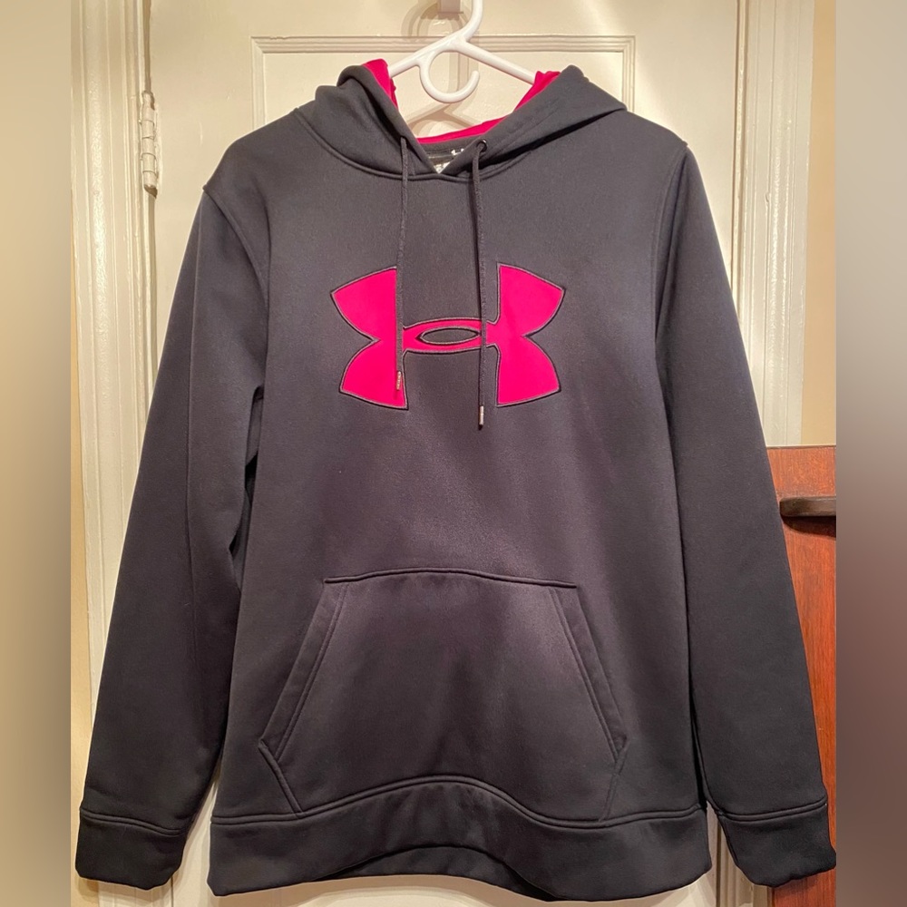 Women’s Under Armour Black and Pink Logo Hoodie Sweatshirt Size Medium